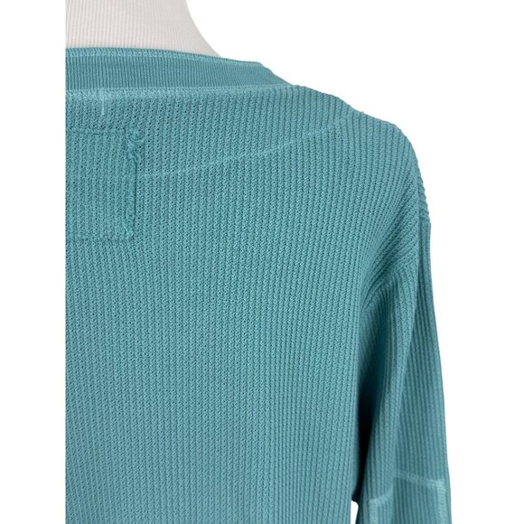NWT Free People Aqua Henley Distressed Relaxed Thermal |  Coastal Boho Grunge M - Picture 9 of 16
